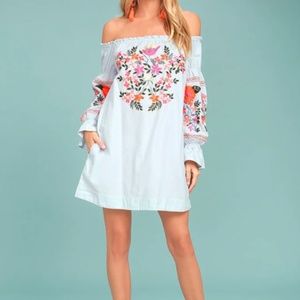 free people fleur du jour embroidered cotton mini dress / xs